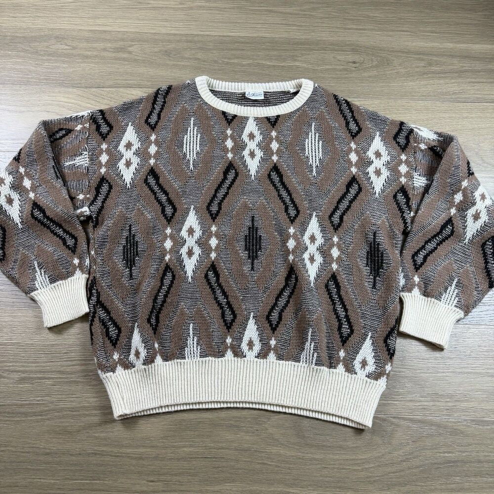 Maglificio Florence Sweater Men XL Vintage 90s Geometric Crew Wool Blend Italy